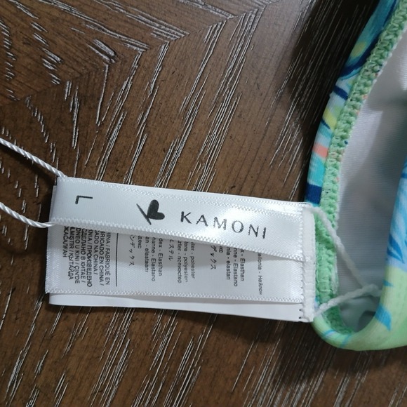 NWT Kamoni Bikini Green Floral Print Scoop Neck Bowknot Front   Sz L - Picture 10 of 14